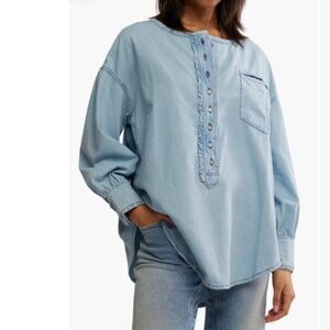 Dreaming Ruffle Oversize Chambray Shirt Free People